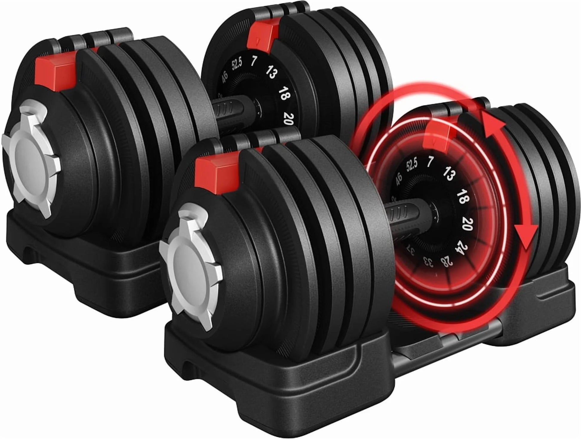 7-52.5Lbs Quick Adjust Dumbbell Set for Home Gym, Set of 2, Black/Red