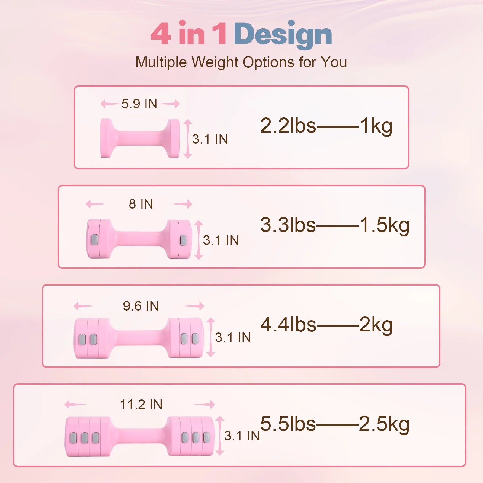 Adjustable Dumbbell Set of 2, 4 in 1 Free Weights Dumbbells Set for Women with Fast Adjustment, Each 2Lb 3Lb 4Lb 5Lb Hand Weights Set for Home Gym & Outdoor Exercise Training