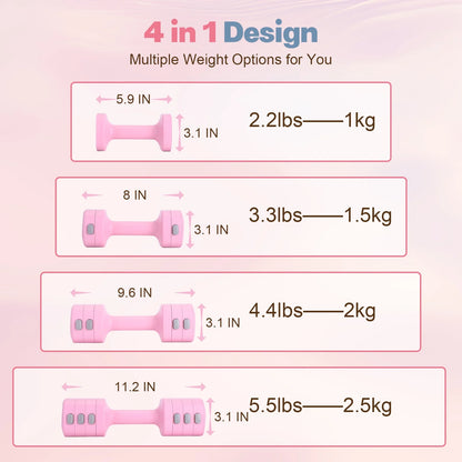 Adjustable Dumbbell Set of 2, 4 in 1 Free Weights Dumbbells Set for Women with Fast Adjustment, Each 2Lb 3Lb 4Lb 5Lb Hand Weights Set for Home Gym & Outdoor Exercise Training