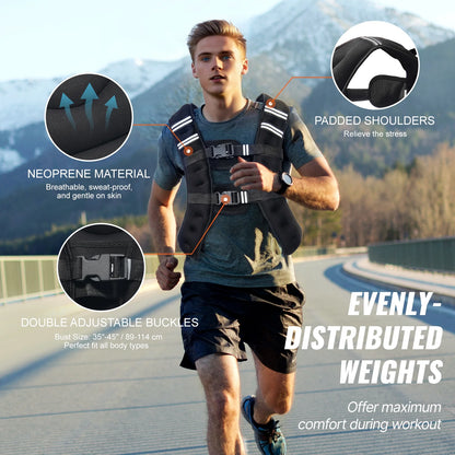 Weighted Vest, 16 Lbs Weight Vest with Reflective Stripe, Adjustable Buckle Body Weight Vest for Men Women, Workout Equipment for Strength Training, Running, Jogging, Fitness