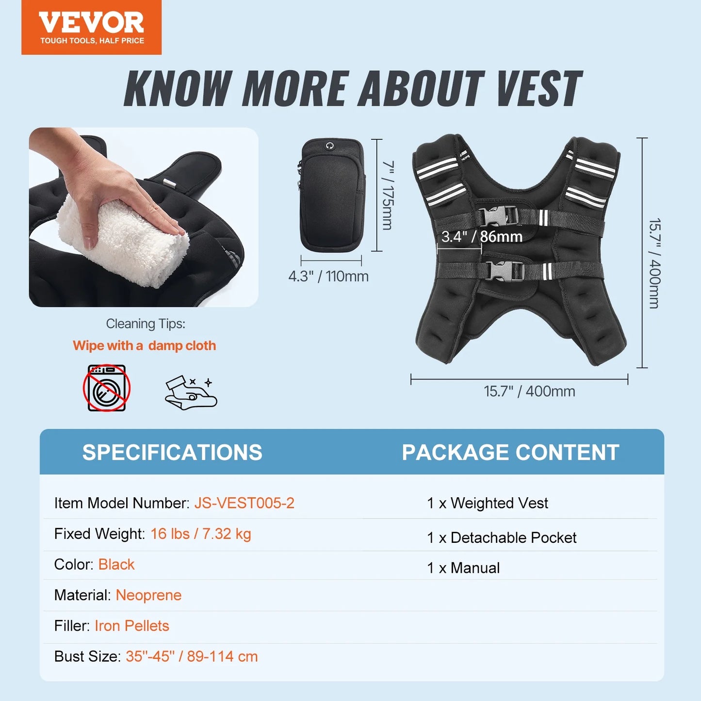 Weighted Vest, 16 Lbs Weight Vest with Reflective Stripe, Adjustable Buckle Body Weight Vest for Men Women, Workout Equipment for Strength Training, Running, Jogging, Fitness