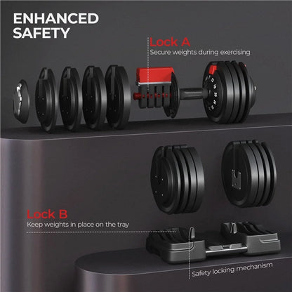 7-52.5Lbs Quick Adjust Dumbbell Set for Home Gym, Set of 2, Black/Red