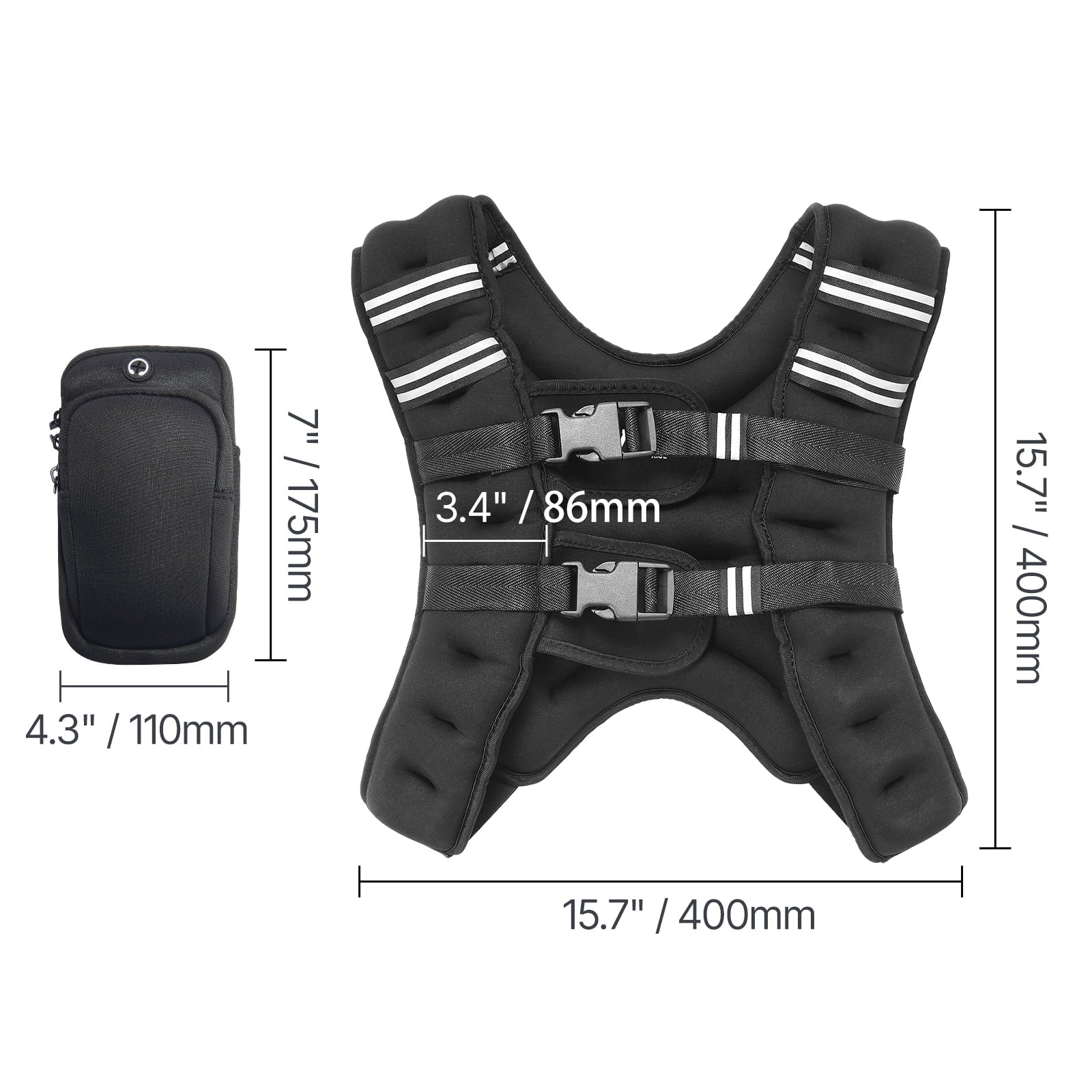 Weighted Vest, 16 Lbs Weight Vest with Reflective Stripe, Adjustable Buckle Body Weight Vest for Men Women, Workout Equipment for Strength Training, Running, Jogging, Fitness