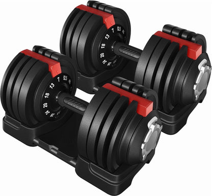 7-52.5Lbs Quick Adjust Dumbbell Set for Home Gym, Set of 2, Black/Red