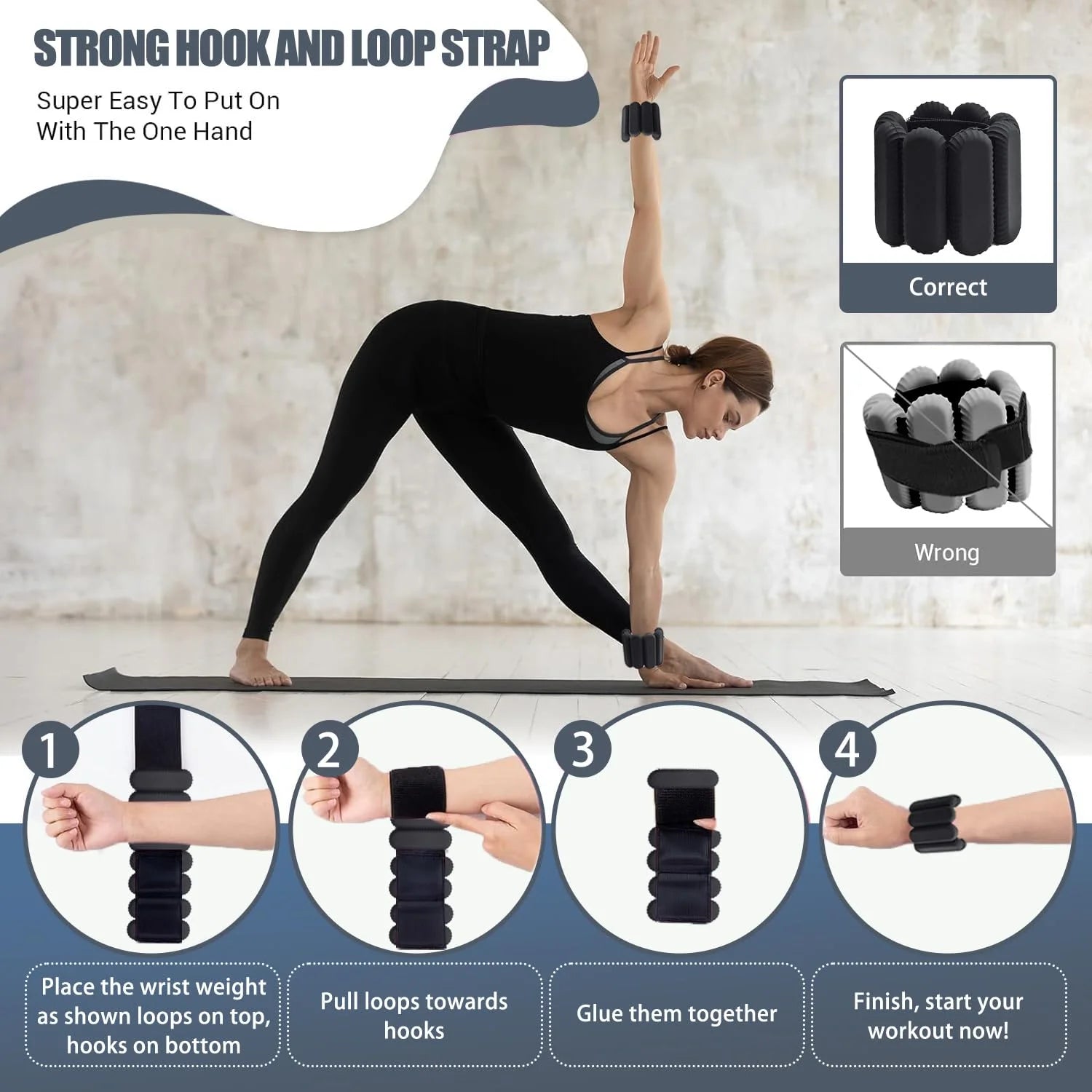 Pilates Wrist & Ankle Weights for Women, Wearable Strong Arm & Leg Weights Set of 2(1Lbs Each), Adjustable Ankle Weights for Walking, Yoga, Dance, Barre,Gym,Black