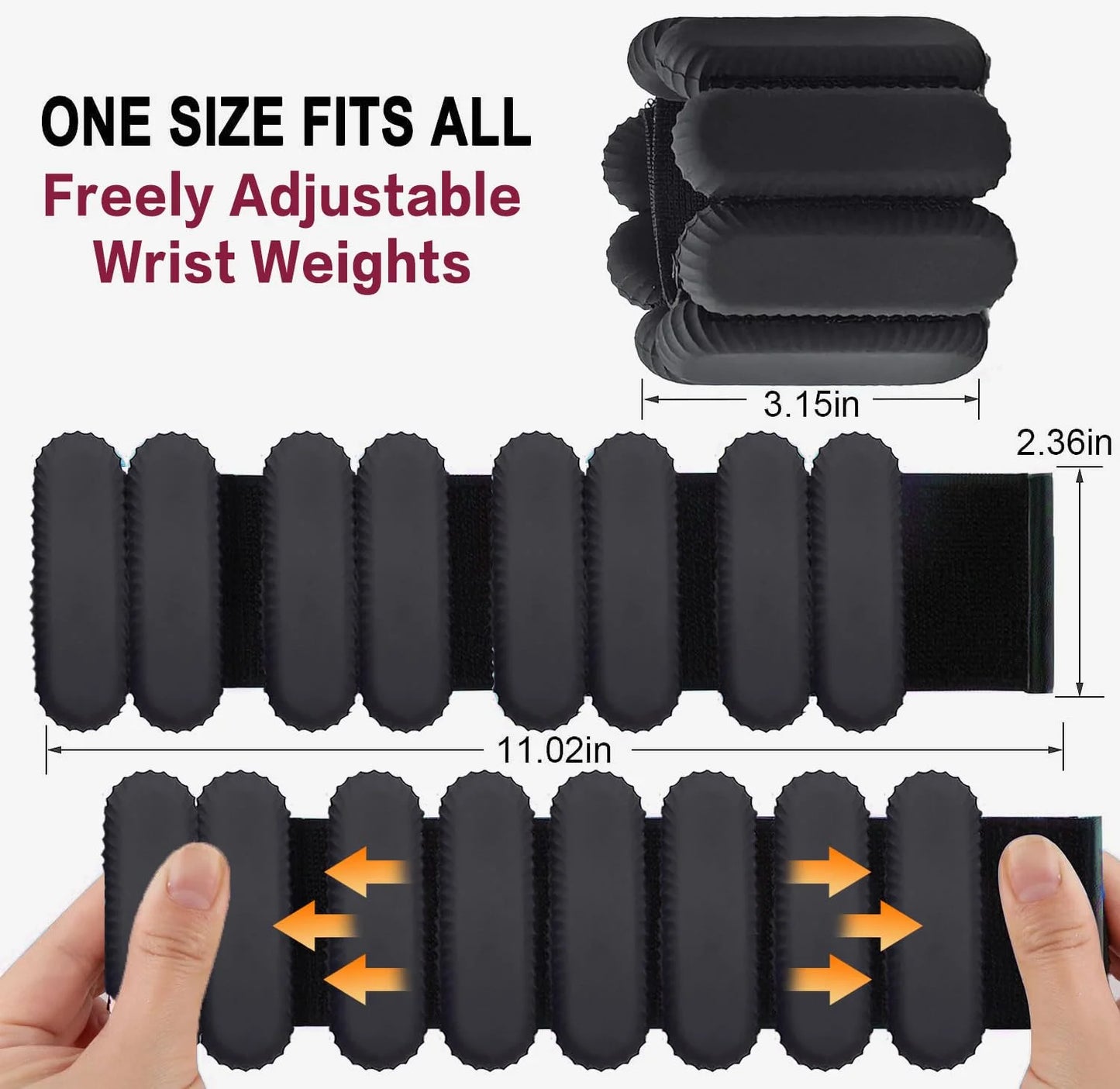 Pilates Wrist & Ankle Weights for Women, Wearable Strong Arm & Leg Weights Set of 2(1Lbs Each), Adjustable Ankle Weights for Walking, Yoga, Dance, Barre,Gym,Black