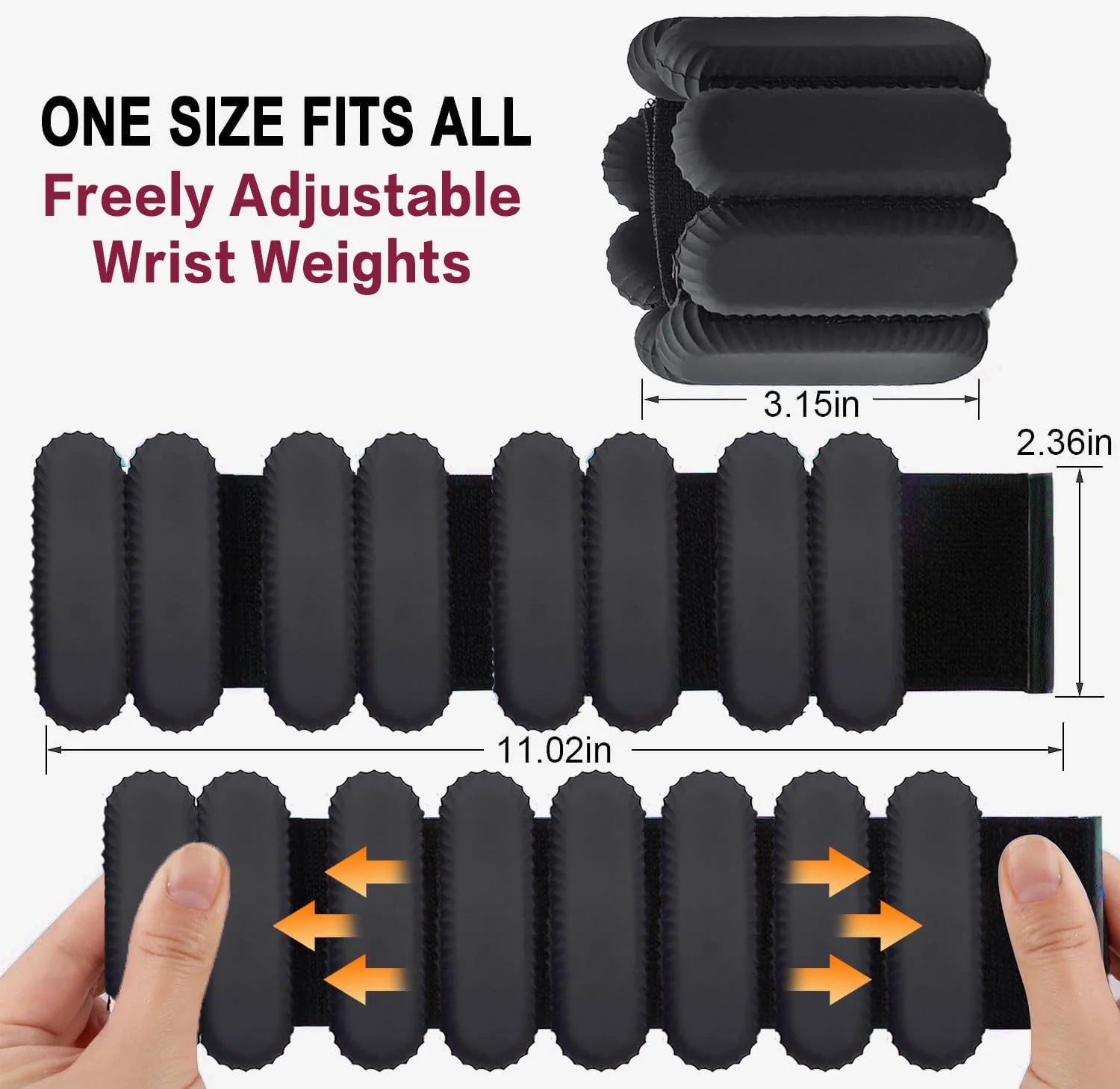 Pilates Wrist & Ankle Weights for Women, Wearable Strong Arm & Leg Weights Set of 2(1Lbs Each), Adjustable Ankle Weights for Walking, Yoga, Dance, Barre,Gym,Black