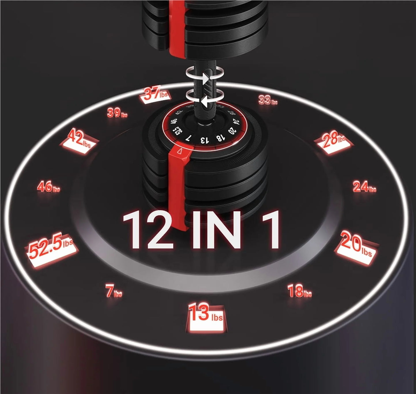 7-52.5Lbs Quick Adjust Dumbbell Set for Home Gym, Set of 2, Black/Red