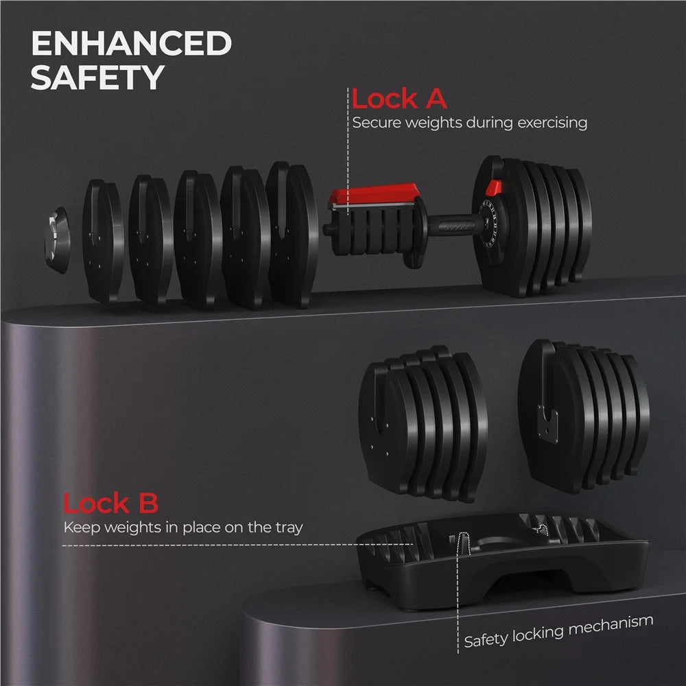 4-90Lbs Quick Adjust Dumbbell Set for Home Gym, Set of 2, Black/Red