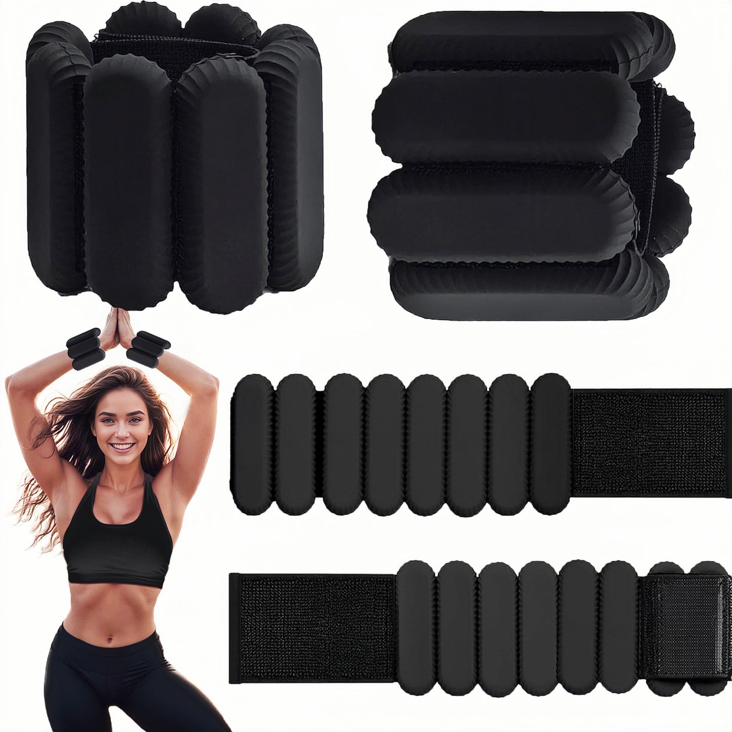 Pilates Wrist & Ankle Weights for Women, Wearable Strong Arm & Leg Weights Set of 2(1Lbs Each), Adjustable Ankle Weights for Walking, Yoga, Dance, Barre,Gym,Black