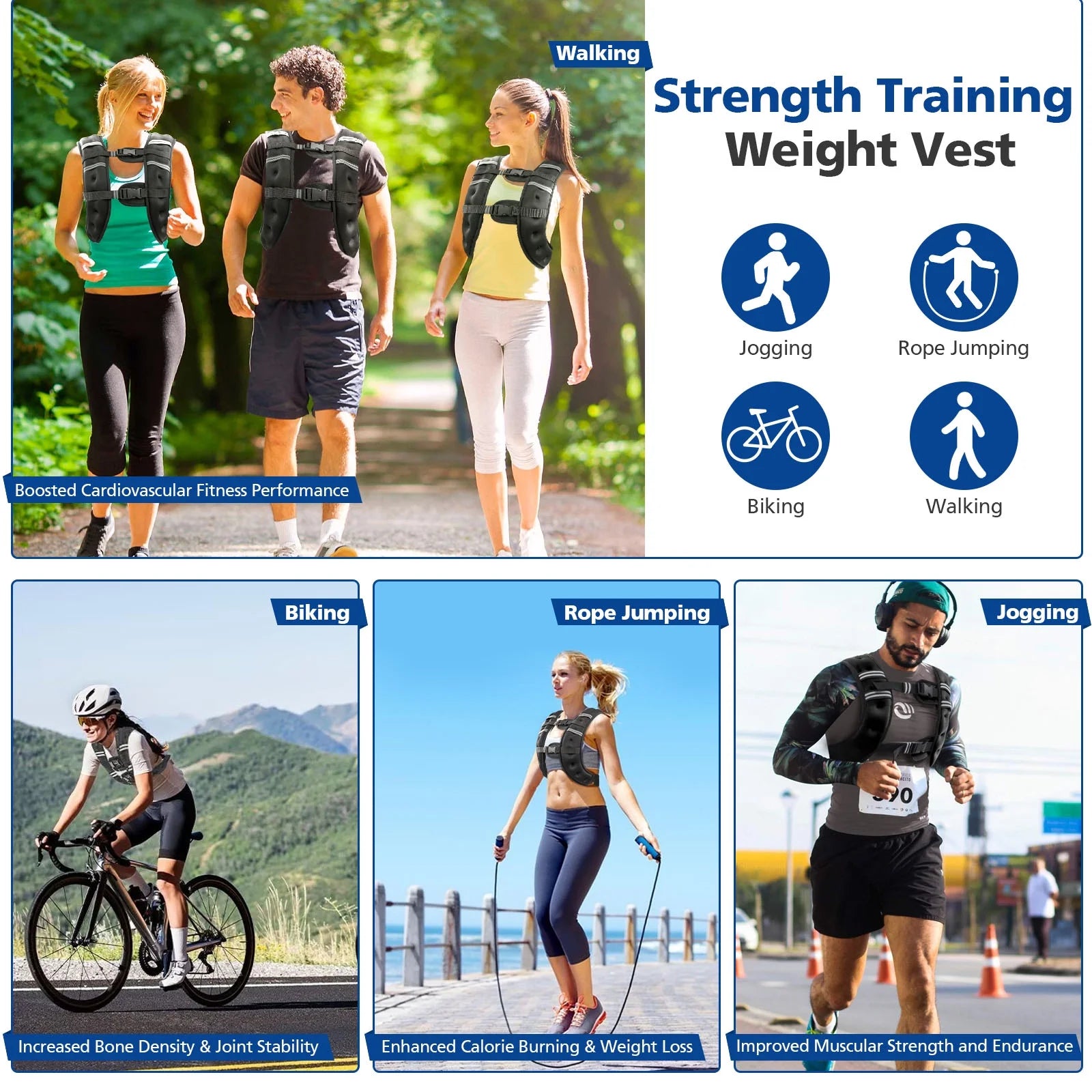 Weighted Vest 8 Lb Weight Vest for Woman Men Sport Weighted Vest with Reflective Stripe Adjustable Buckle Straps Back Black Mesh Pocket for Strength Training Running