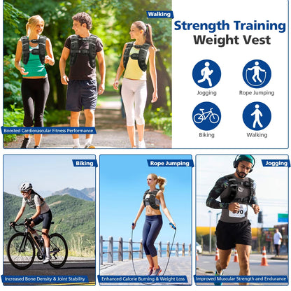 Weighted Vest 8 Lb Weight Vest for Woman Men Sport Weighted Vest with Reflective Stripe Adjustable Buckle Straps Back Black Mesh Pocket for Strength Training Running