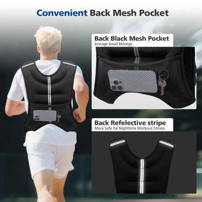Weighted Vest 8 Lb Weight Vest for Woman Men Sport Weighted Vest with Reflective Stripe Adjustable Buckle Straps Back Black Mesh Pocket for Strength Training Running