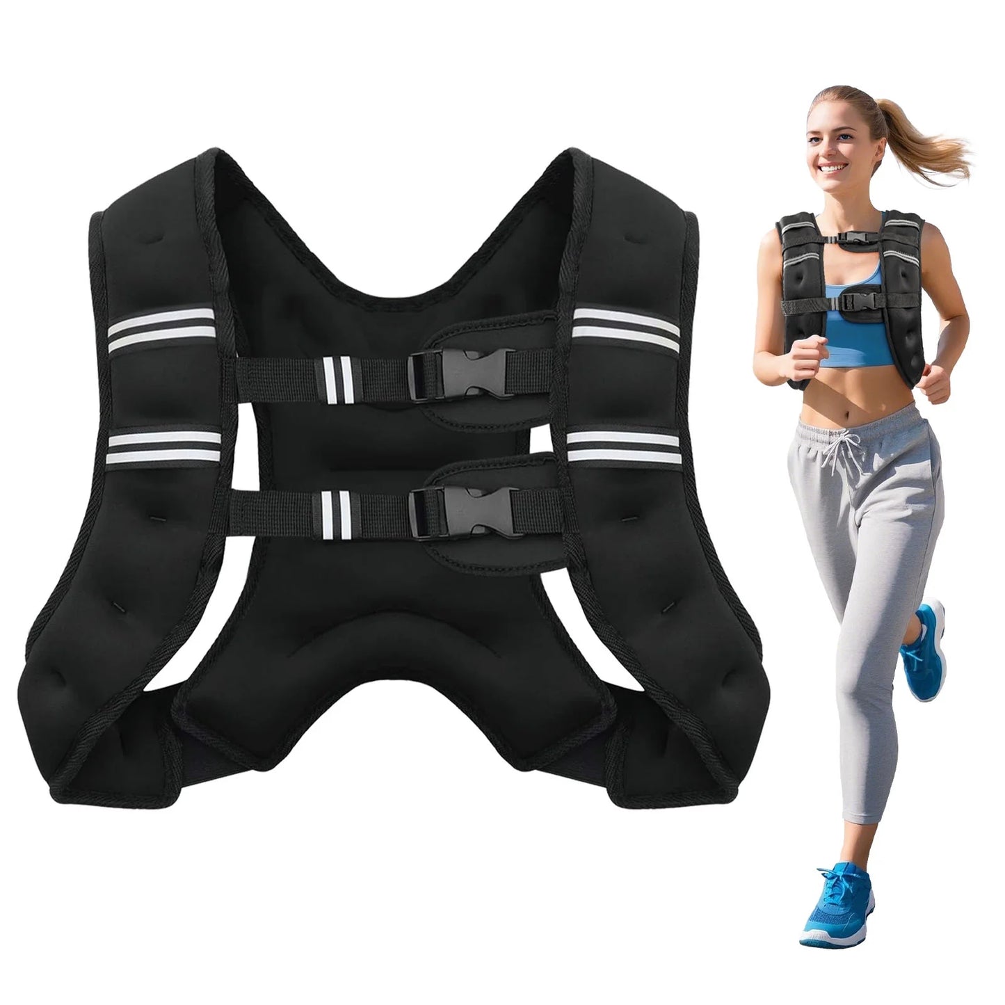 Weighted Vest 8 Lb Weight Vest for Woman Men Sport Weighted Vest with Reflective Stripe Adjustable Buckle Straps Back Black Mesh Pocket for Strength Training Running