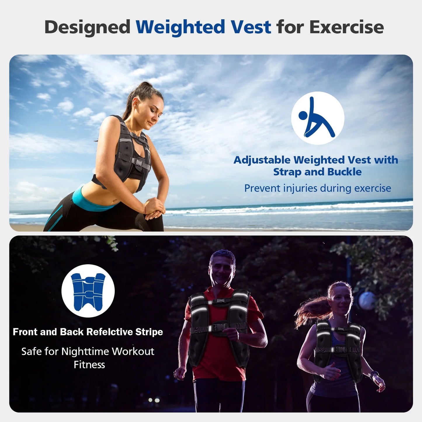 Weighted Vest 8 Lb Weight Vest for Woman Men Sport Weighted Vest with Reflective Stripe Adjustable Buckle Straps Back Black Mesh Pocket for Strength Training Running