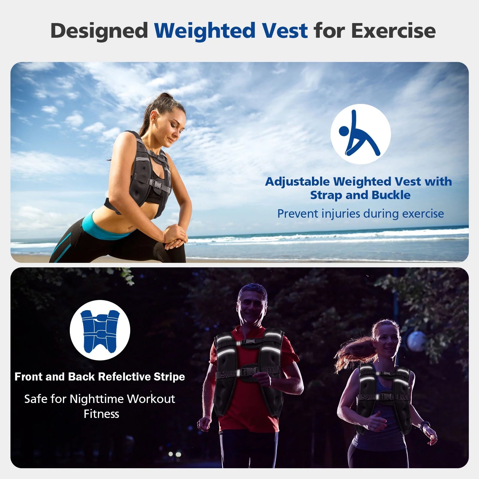 Weighted Vest 8 Lb Weight Vest for Woman Men Sport Weighted Vest with Reflective Stripe Adjustable Buckle Straps Back Black Mesh Pocket for Strength Training Running